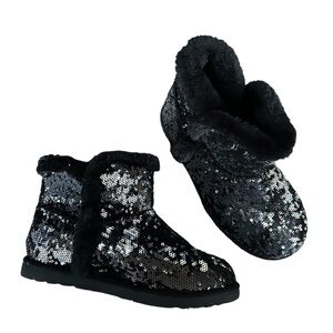Girls Sonoma black sequins plush fur boots size 3 Swiftie